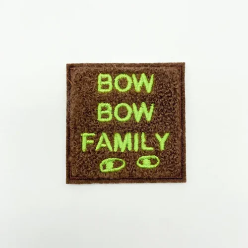 Bulk Chenille Patches for Hats – Green Text with Brown Square Towel Stitch
