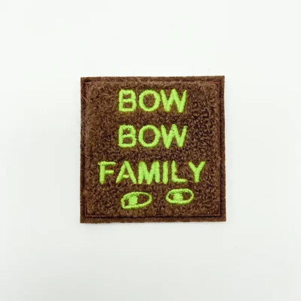 Bulk Chenille Patches for Hats – Green Text with Brown Square Towel Stitch
