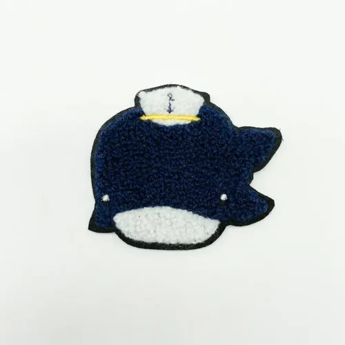 Chenille Custom Patches – Cartoon Whale Design in Blue and White