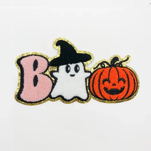 Custom Chenille Patch Sweatshirt – Halloween Pumpkin & Ghost Design