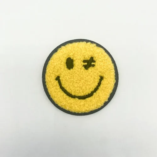 Chenille Hat Patches – Yellow Circle with Black Lines and Towel Stitch