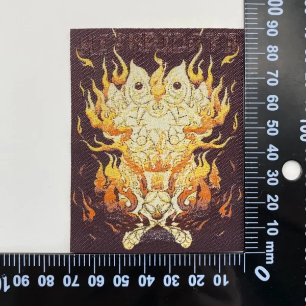 Stahls Woven Patches for Hats – Red-Brown Rectangle with Yellow Flame Design - Imagem 4