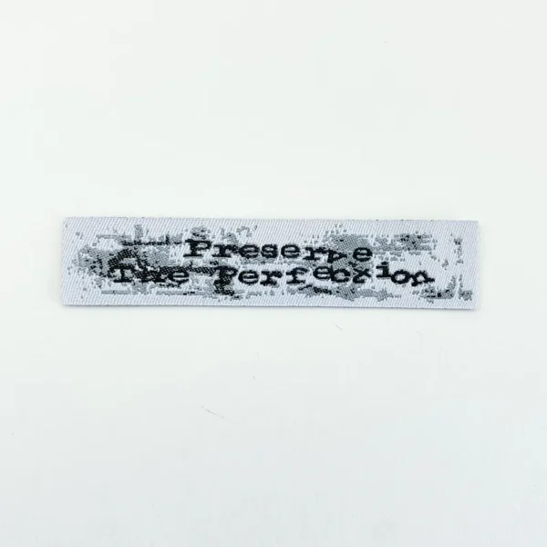 Woven Patch Label for Backpacks – Ink Dot Style Black and White Rectangle