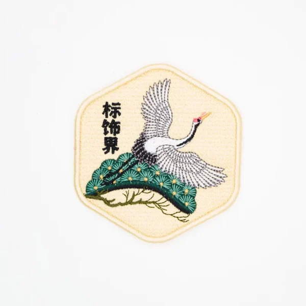 Chinese Style Embroidered Custom Patches – Hexagon Crane