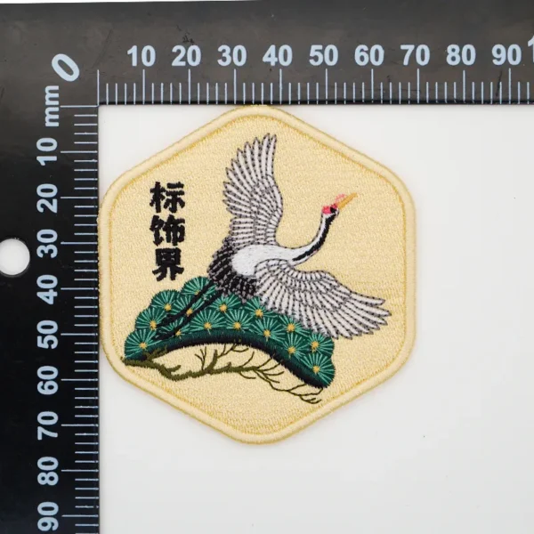 Chinese Style Embroidered Custom Patches – Hexagon Crane - Image 4
