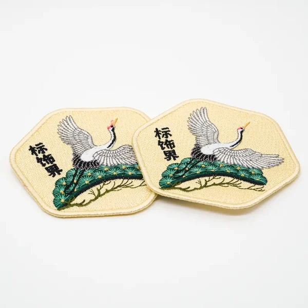 Chinese Style Embroidered Custom Patches – Hexagon Crane - Image 3