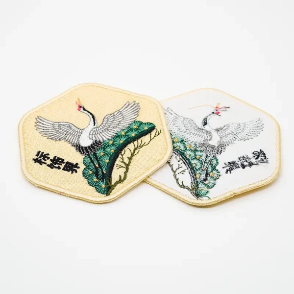 Chinese Style Embroidered Custom Patches – Hexagon Crane - Image 2