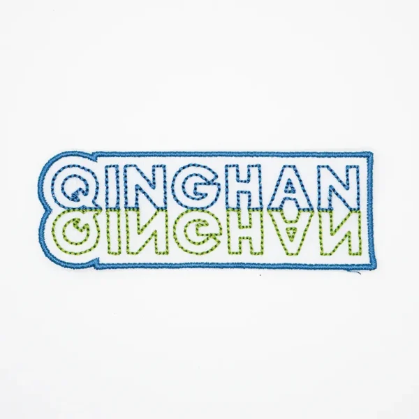 Embroidered Hat Patches – Blue and Green Text Stripes