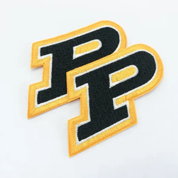 ⁦Custom Embroidered Hat Patches “P”  with Yellow Border⁩ - الصورة ⁦2⁩