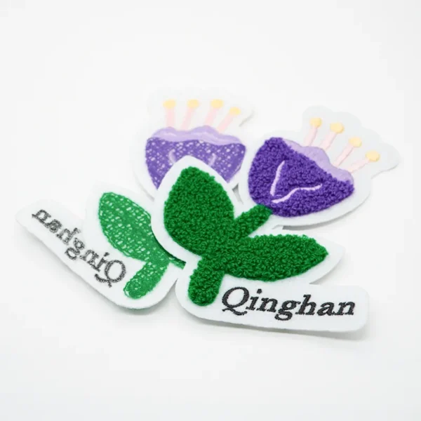 Flower Embroidery Patches – Blue Blooms and Green Leaves - Image 2