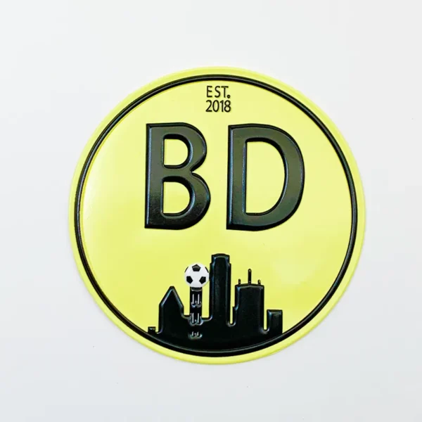 Custom TPU Label with Yellow Round Logo and Black Edges