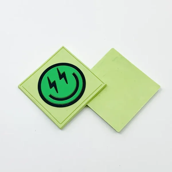Green Funny PVC Patches with Lightning Smile Design