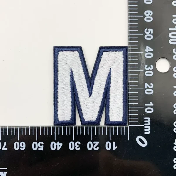 Making Embroidered Patches – Letter “M” White with Blue Edge - Image 4