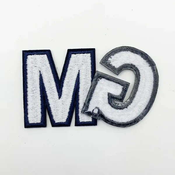 Making Embroidered Patches – Letter “M” White with Blue Edge - Image 2