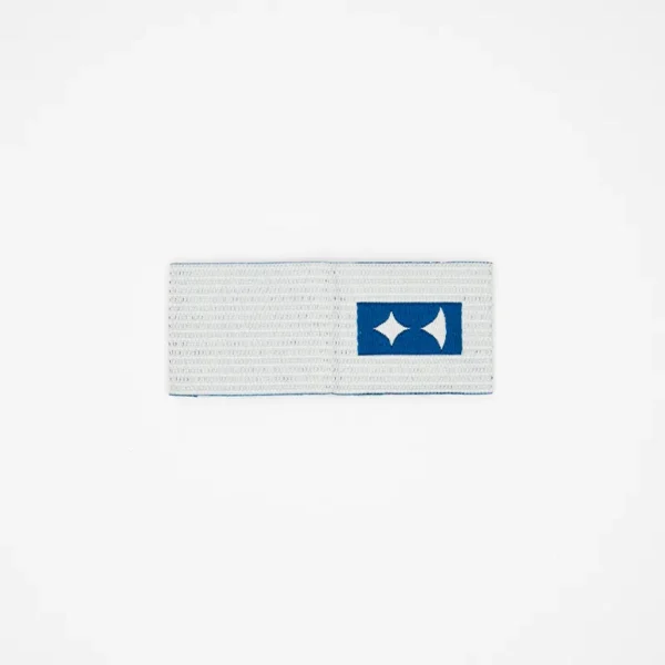 Personalized Woven Clothing Labels with Blue Logo on White Base