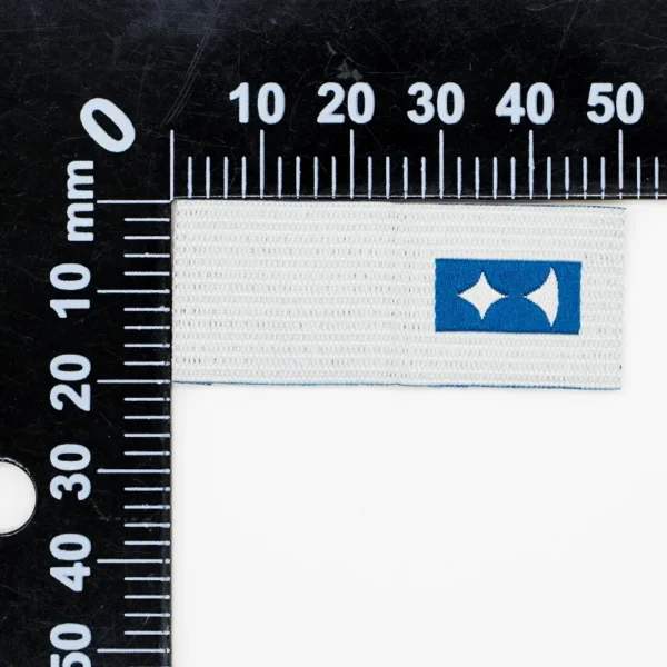Personalized Woven Clothing Labels with Blue Logo on White Base - 이미지 4