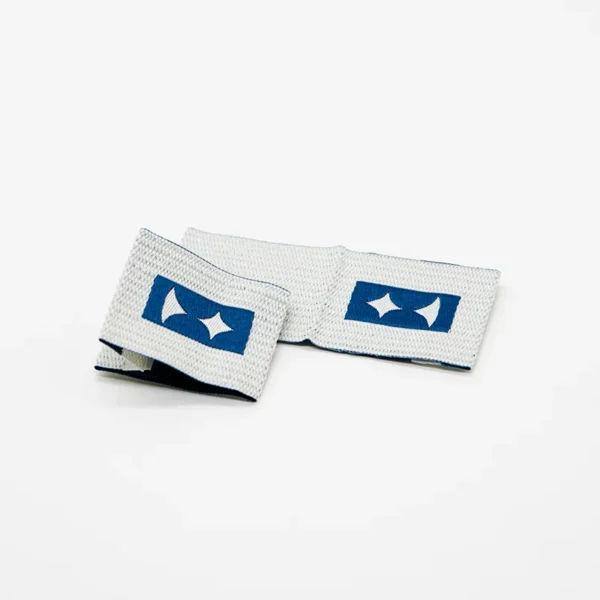 Personalized Woven Clothing Labels with Blue Logo on White Base - 이미지 3