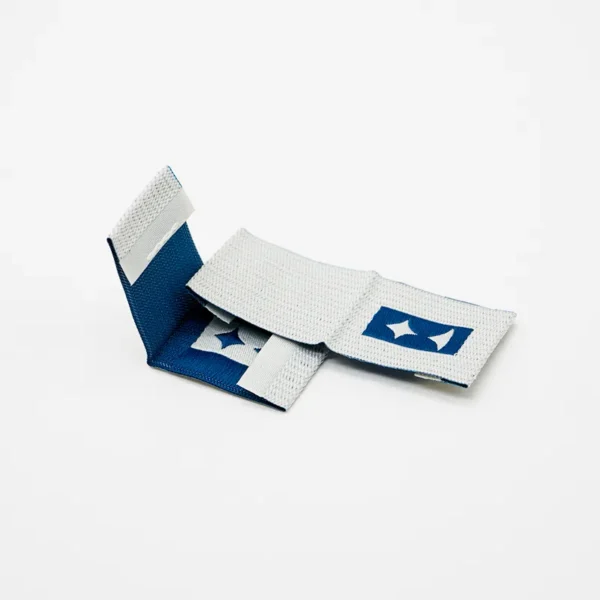 Personalized Woven Clothing Labels with Blue Logo on White Base - 이미지 2