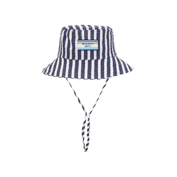 ⁦Custom Printed Woven Labels for Hats in Blue Stripe⁩ - الصورة ⁦5⁩