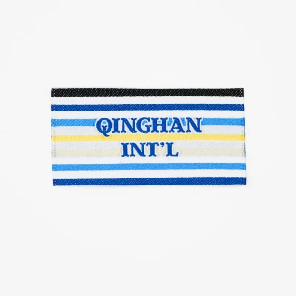 Custom Printed Woven Labels for Hats in Blue Stripe