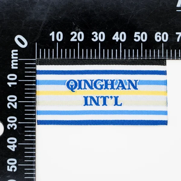 ⁦Custom Printed Woven Labels for Hats in Blue Stripe⁩ - الصورة ⁦4⁩