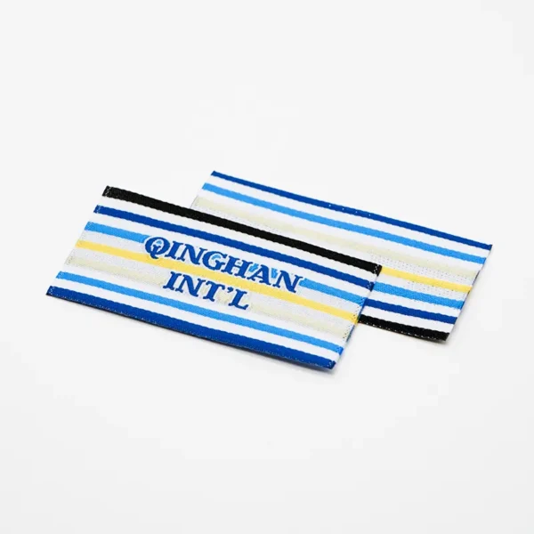 ⁦Custom Printed Woven Labels for Hats in Blue Stripe⁩ - الصورة ⁦2⁩