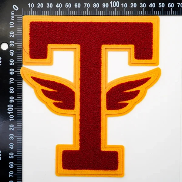 Winged Chenille Patches Letters T in Red and Yellow - Imagen 4