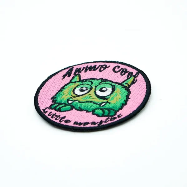 Cute Embroidered Patches – Green Monster with Pink Background - Imagen 2
