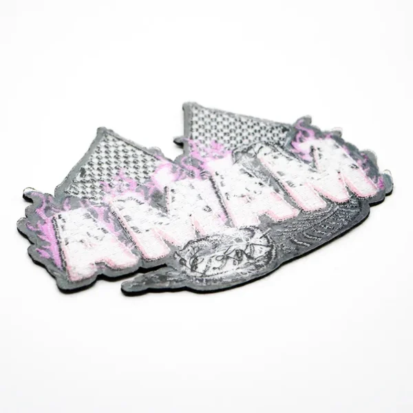 Embroidered Heat Press Patches – “MAMA” Racing Theme with Flags, Flames & Tire - immagine 3