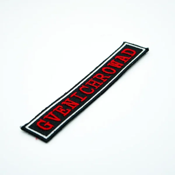 Bulk Black Embroidered Patches Bulk with Red Text Design - Imagen 2
