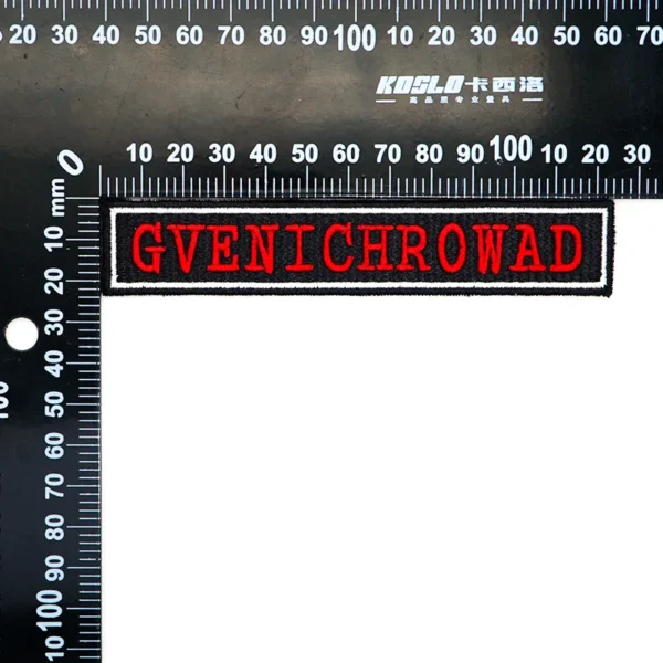 Bulk Black Embroidered Patches Bulk with Red Text Design - Imagen 5
