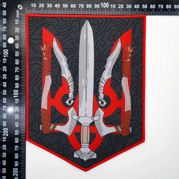 Heat Press Woven Labels with Sword & Weapon Design - Hình ảnh 4