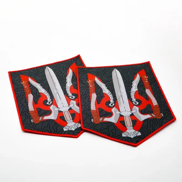 Heat Press Woven Labels with Sword & Weapon Design - Hình ảnh 3