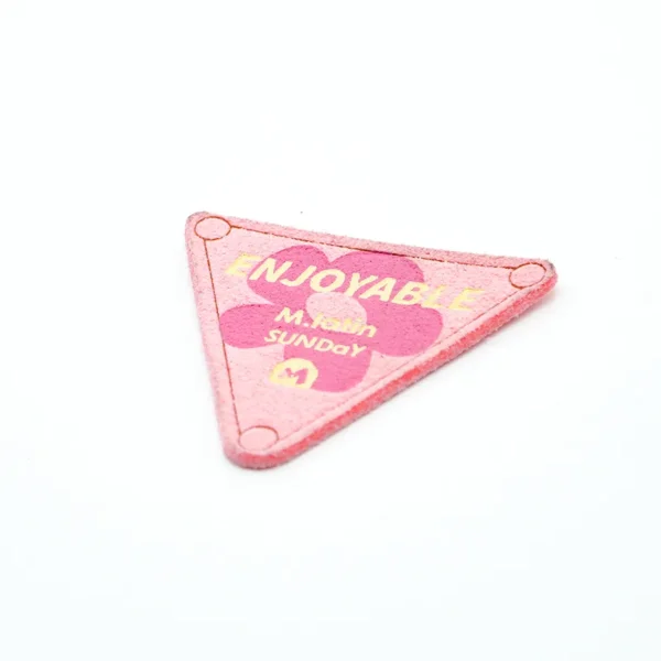 Pink Triangle Leather Hat Patch with “ENJOYABLE” Text - 이미지 4