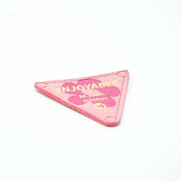Pink Triangle Leather Hat Patch with “ENJOYABLE” Text - 이미지 3