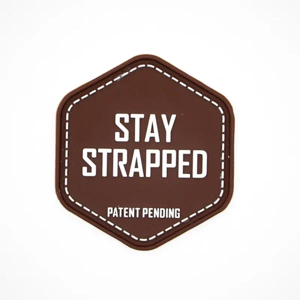 Hexagon PVC Logo Patch with “Stay Strapped” Text
