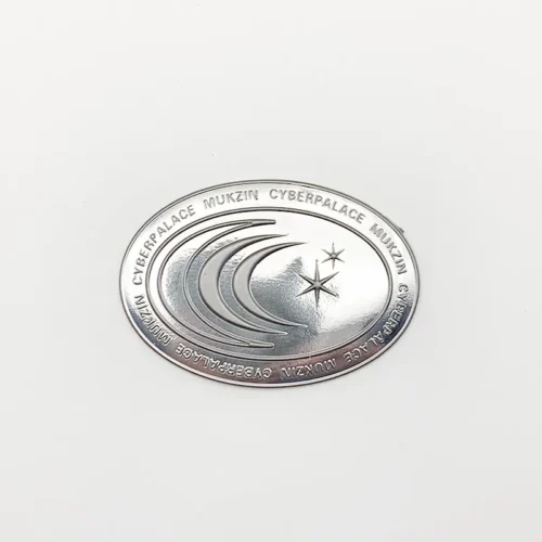 Emblema metálico oval em TPU com design de estrela e lua