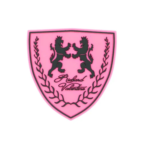 Patches de ferro para chapéus no atacado – Brasão de escudo rosa com leões e borda de folha de oliveira