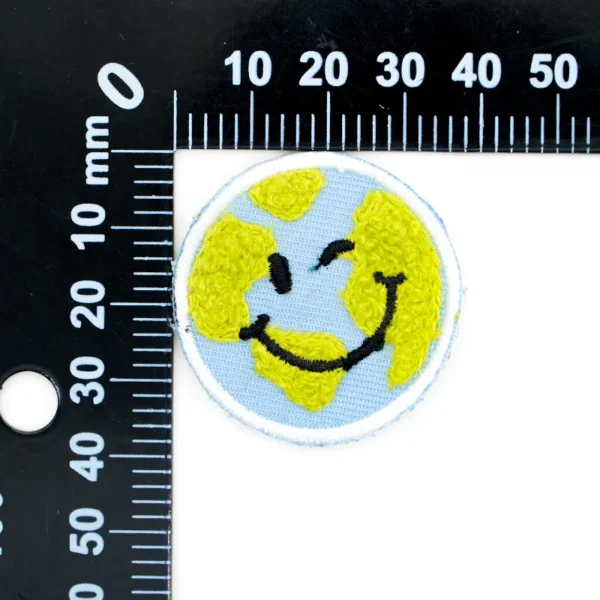 Iron On Logo Patch – Earth Smiley Embroidered for Hats - immagine 4