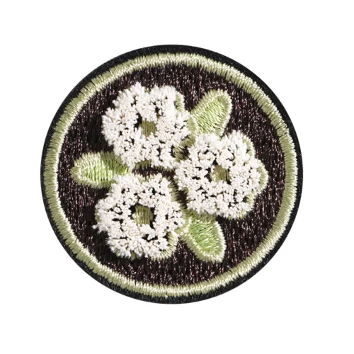 Patch bordado de escova de dentes em camélia chenille redondo