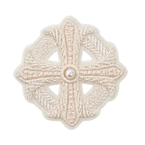 Patch vintage bordado com flor de cruz oca e pérola
