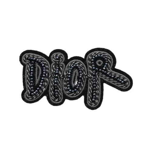 Dior Letter Bead Tube Embroidered Black Applique - remendo de vestuário de estilo de alta costura de luxo