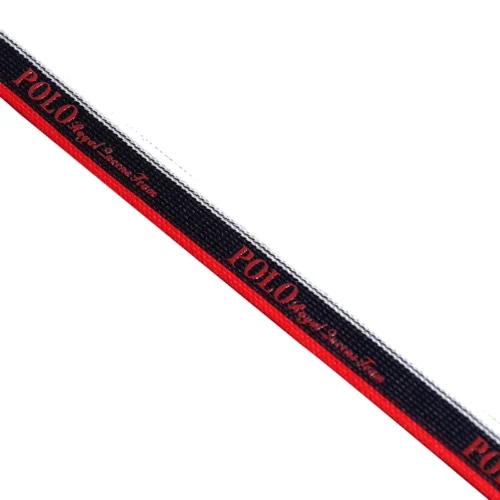 POLO Printed Webbing-2 Cinta de nylon preta com risca lateral vermelha e impressão POLO