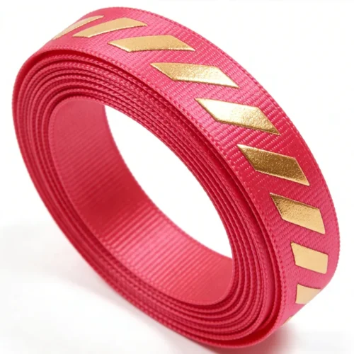 Fita com padrão de diamante em folha de ouro rosa choque